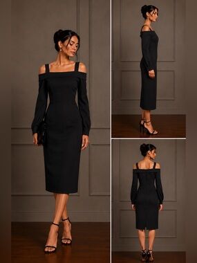 NWT Iris & Ink Black Off-the-Shoulder Dress | Elegant Occasion | Size 10